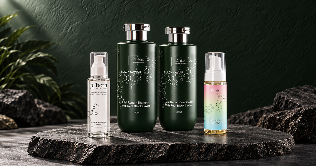 For ham – Black Caviar: Black Caviar Repair Shampoo og Repair Conditioner, Texturizing Wave Mousse og Blond Hightlight Serum